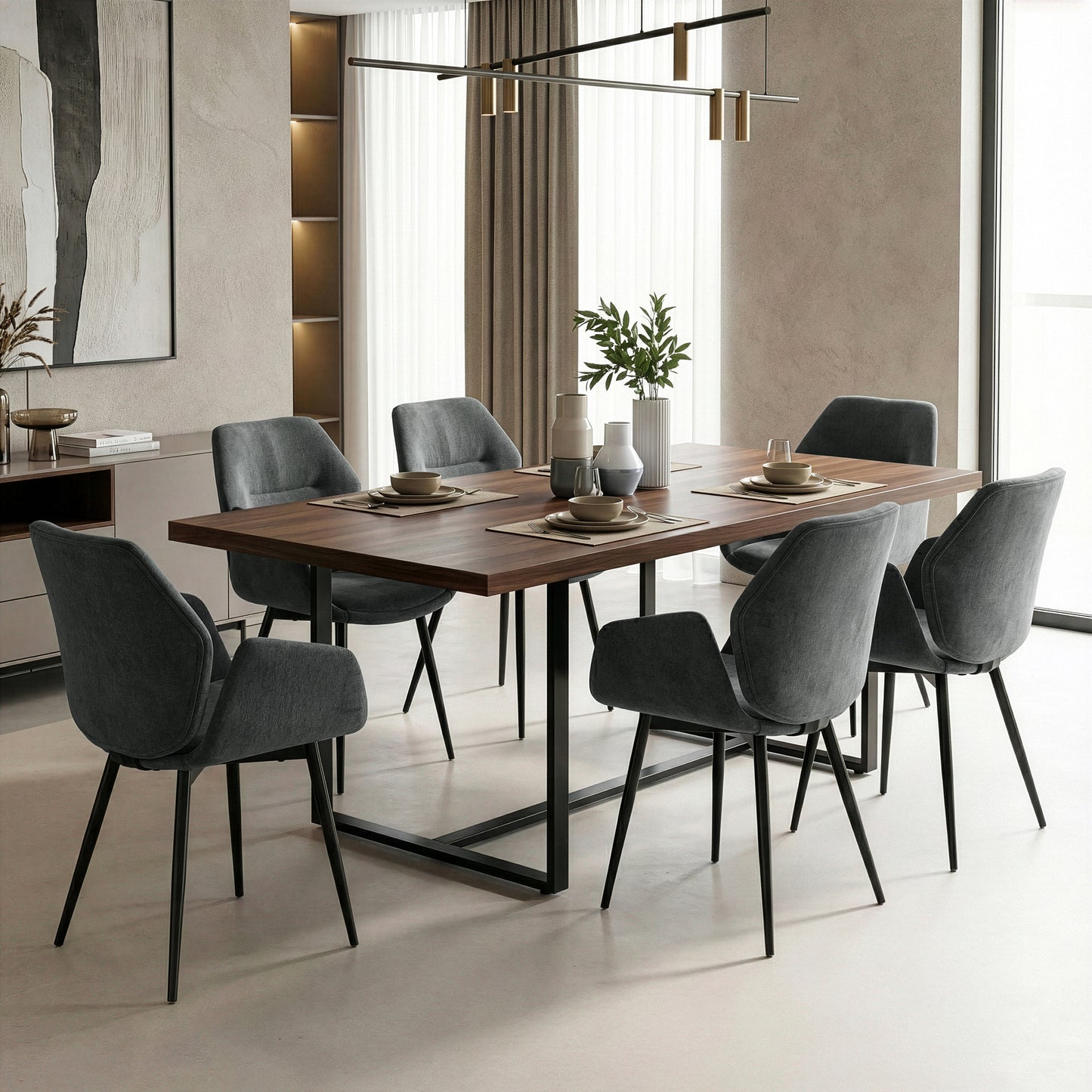 Set of 2 Amari Grey Velvety Fabric Dining Chair with Black Metal Legs