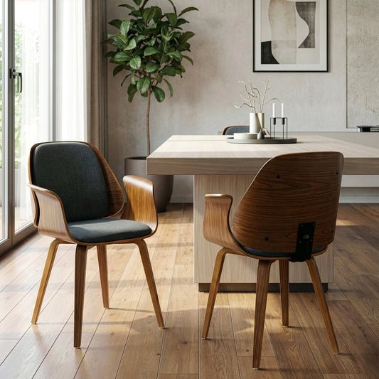 Amaya Walnut Finish Bentwood Dining Chair with Charcoal Fabric Upholstery