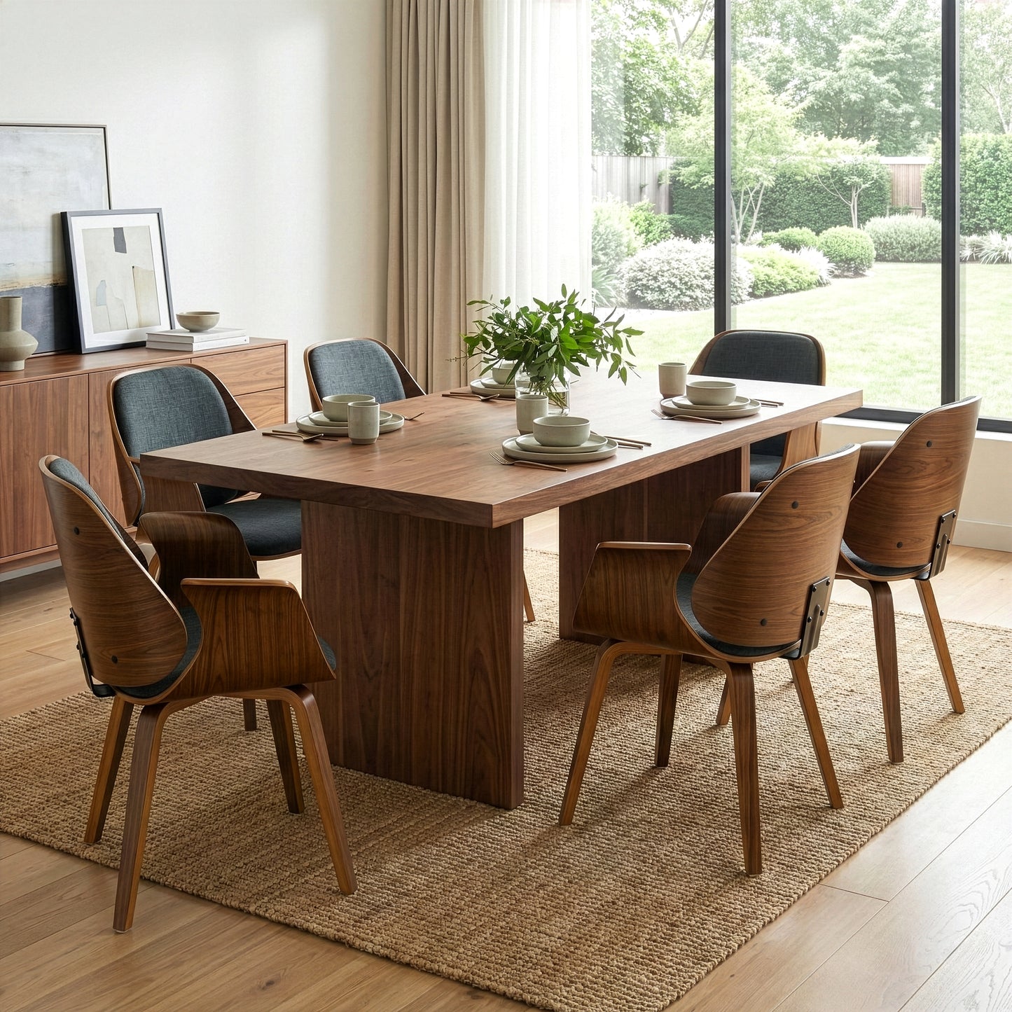 Amaya Walnut Finish Bentwood Dining Chair with Charcoal Fabric Upholstery