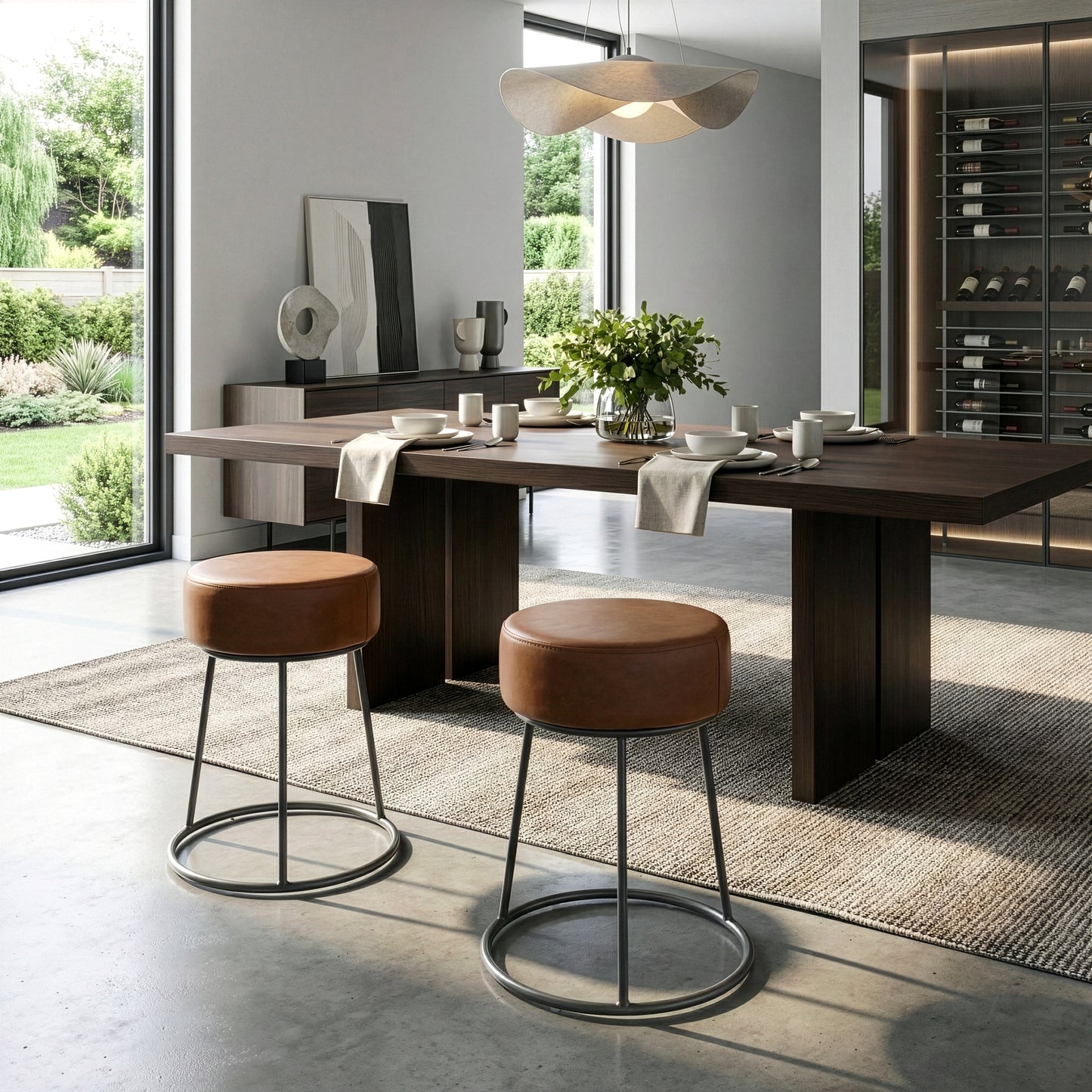 Set of 2 Amie Brown Backless Dining Chair with Gunmetal Grey Frame