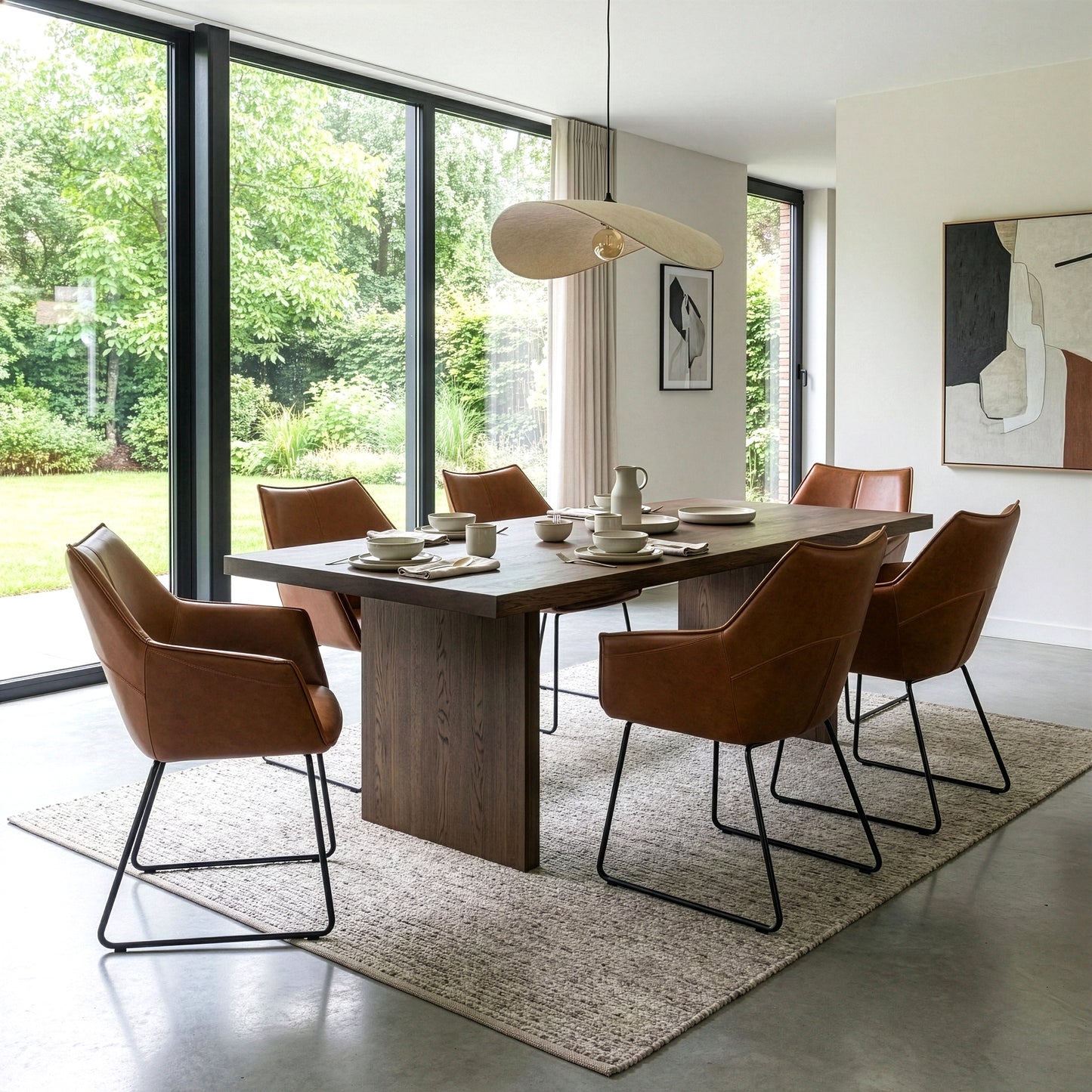 Set of 2 Amna Brown Arm Chair with Black Metal Legs