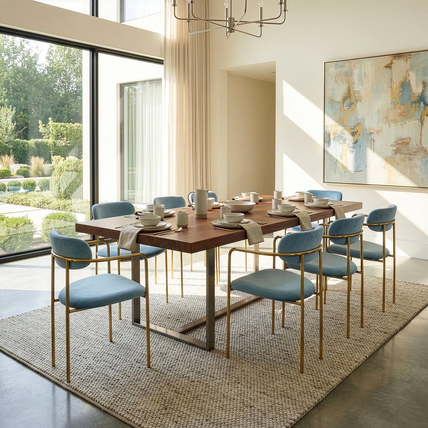Set of 2 Anaya Light Blue Velvet Dining Chair with Golden Metal Legs