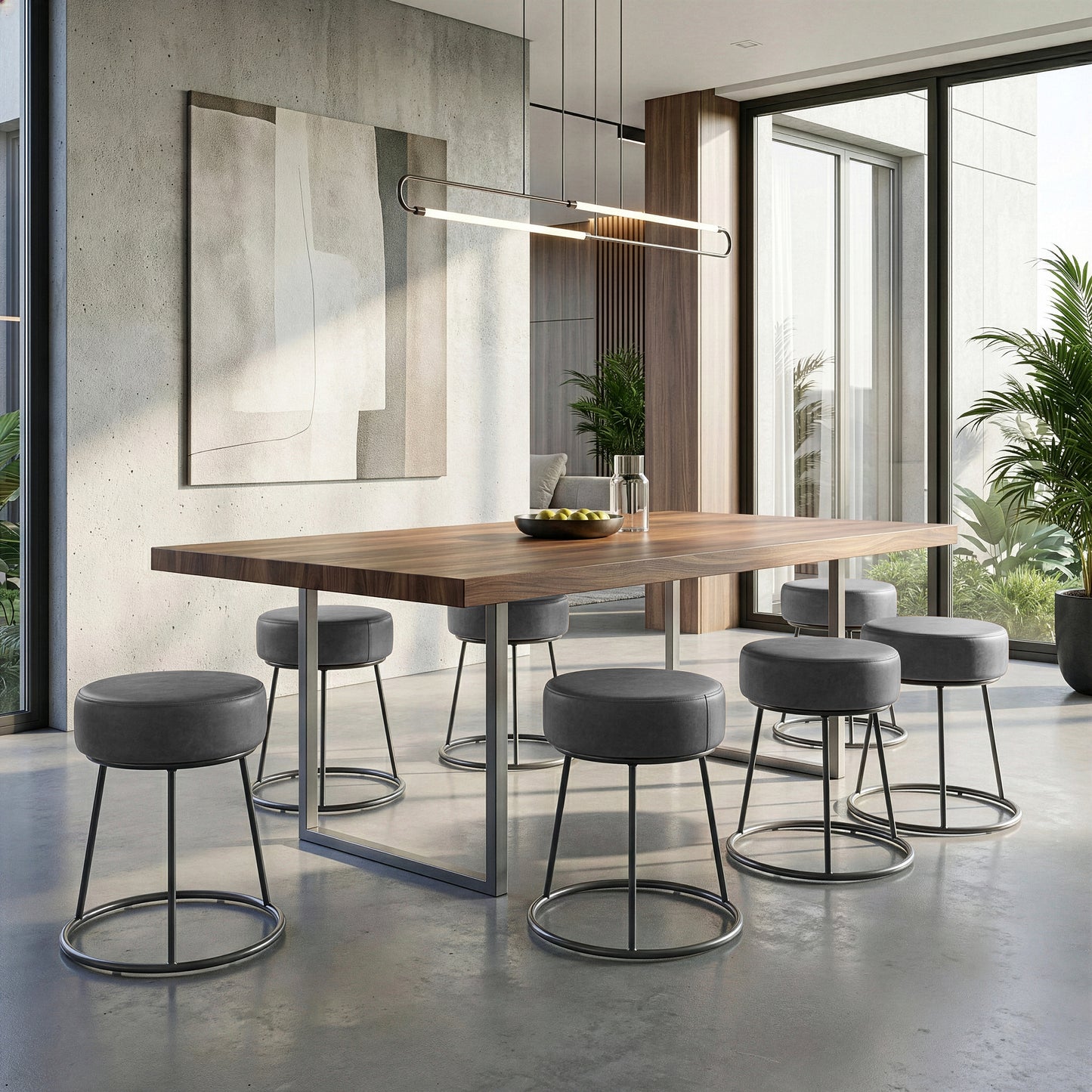 Set of 2 Amie Grey Backless Dining Chair with Gunmetal Grey Frame