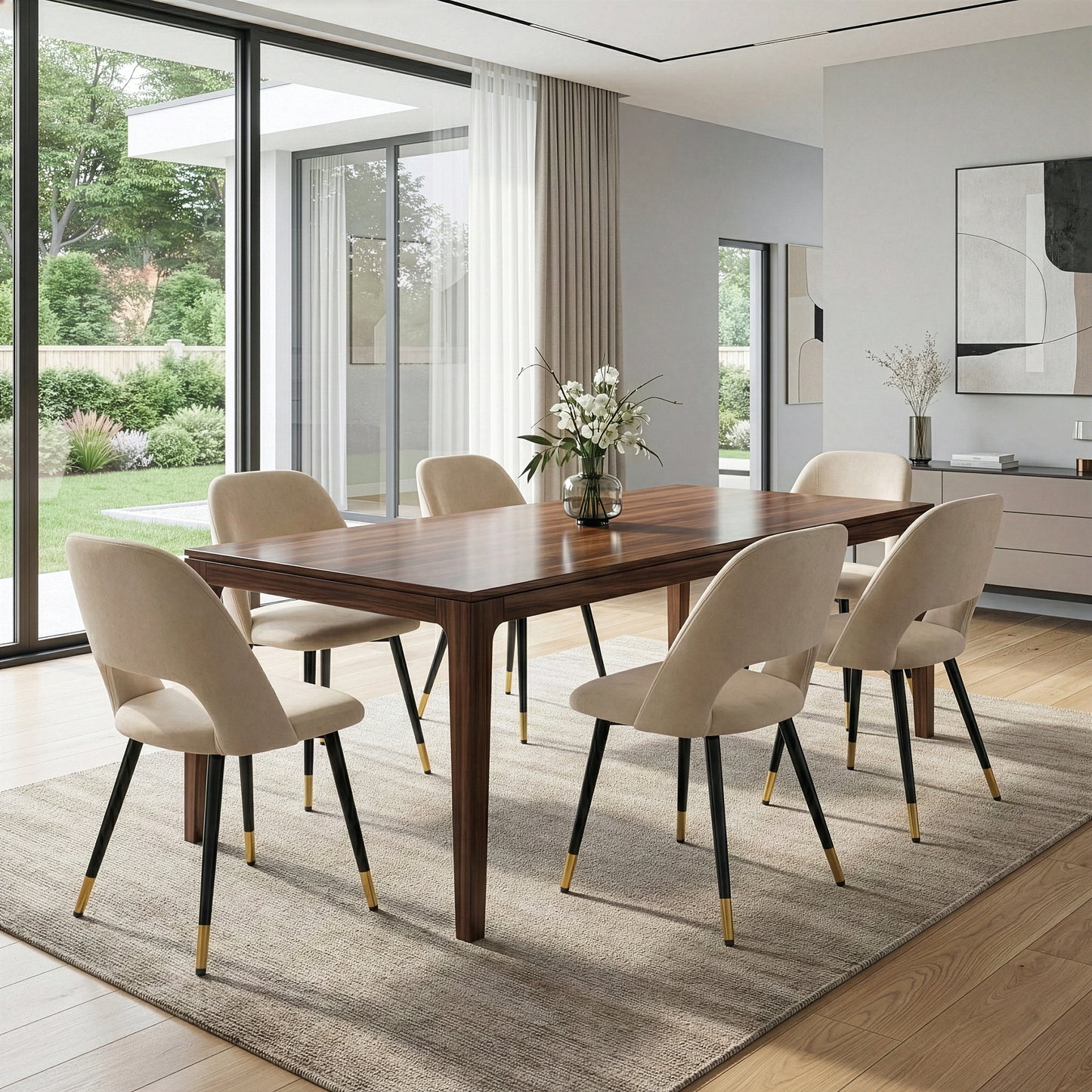 Set of 2 Ania Beige Velvet Dining Chair with Golden Accented Metal Legs