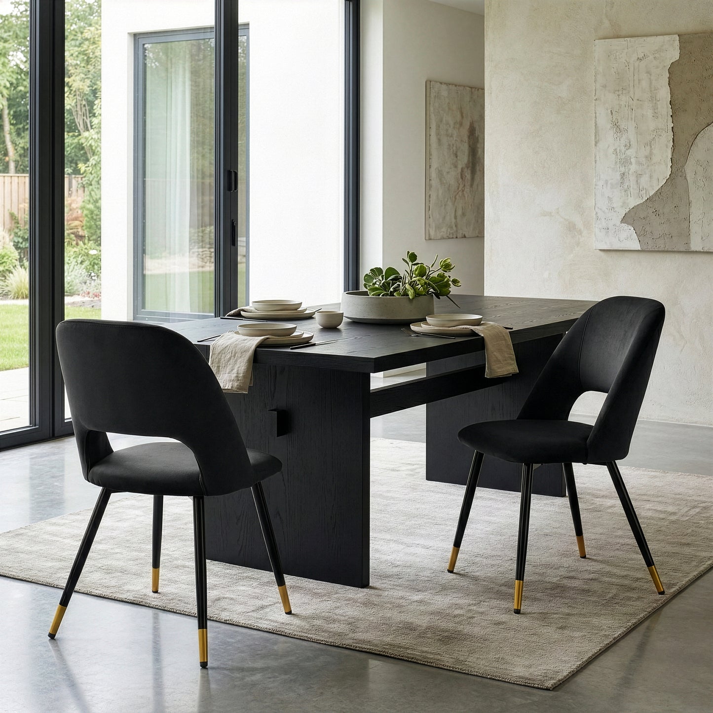 Set of 2 Ania Black Velvet Dining Chair with Golden Accented Metal Legs