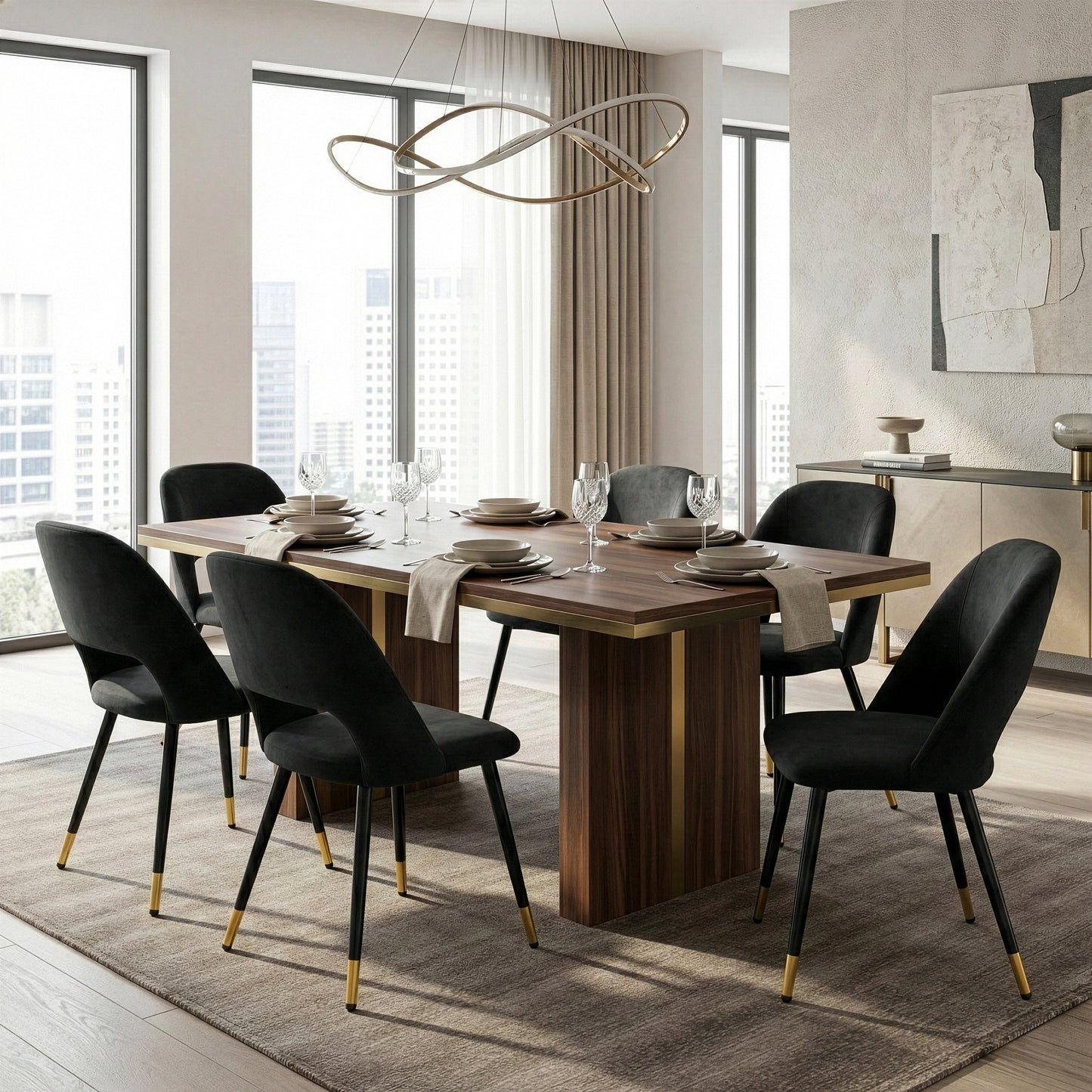 Set of 2 Ania Black Velvet Dining Chair with Golden Accented Metal Legs