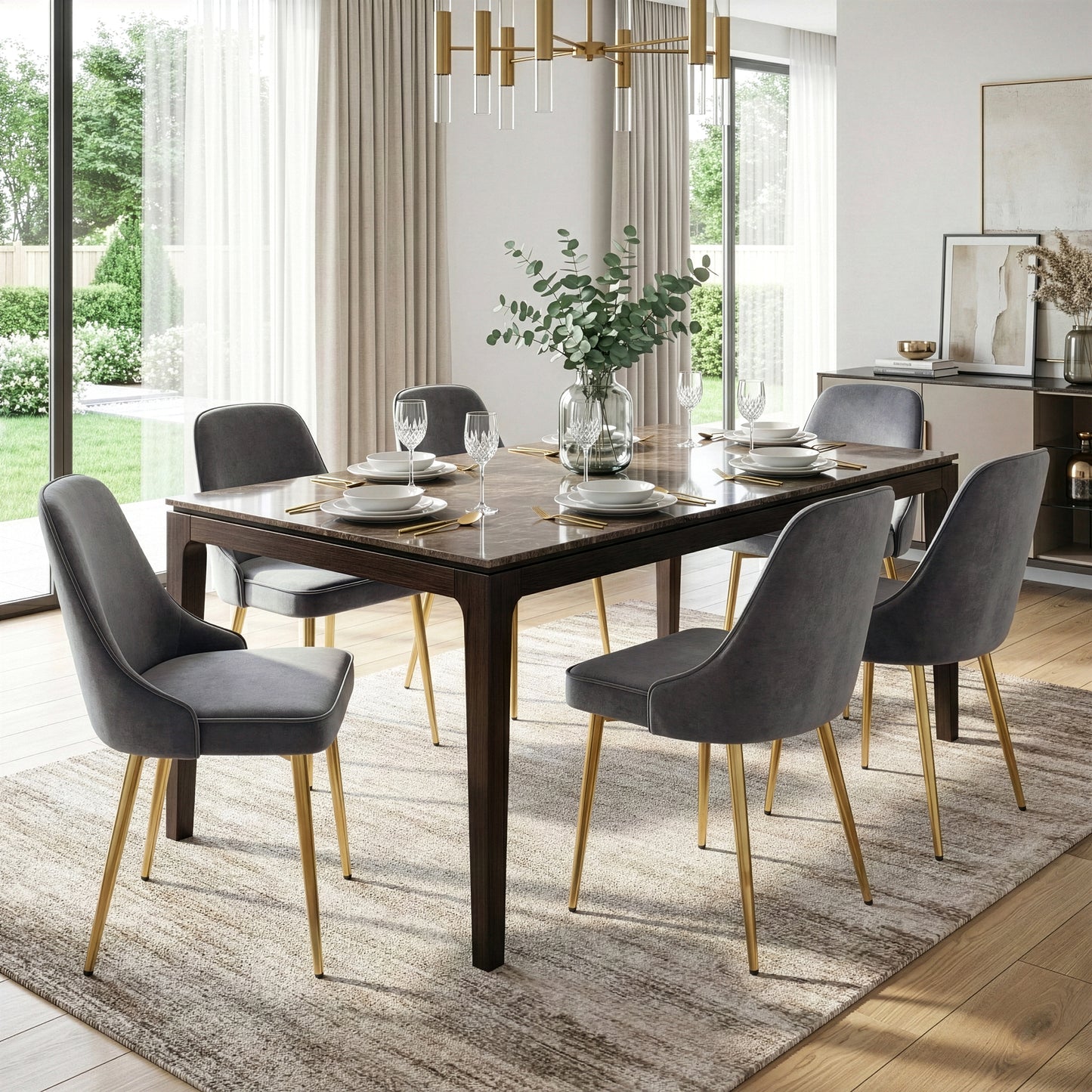 Set of 2 Alpha Sandy Brown Velvet Chair with Brushed Golden Steel Legs