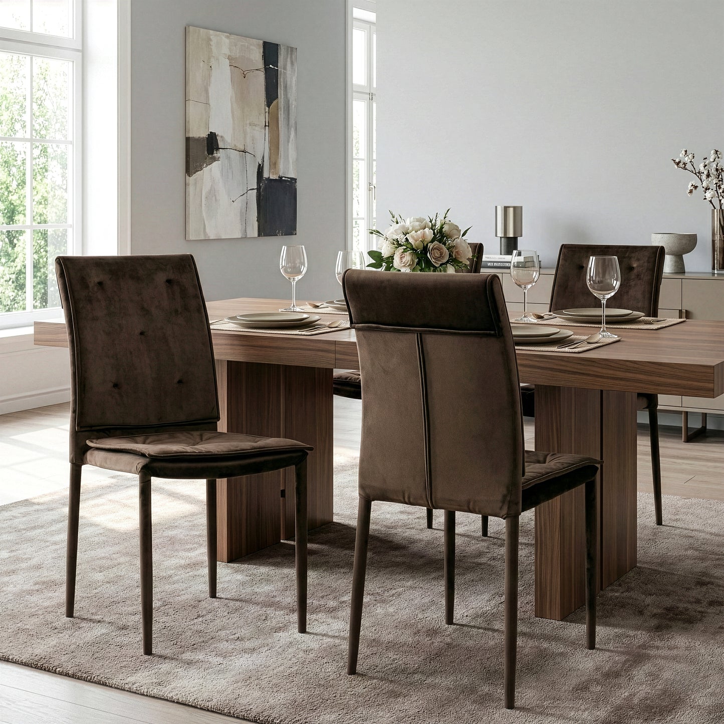Set of 2 Areli Brown Velvet Dining Chair with Upholstered Legs