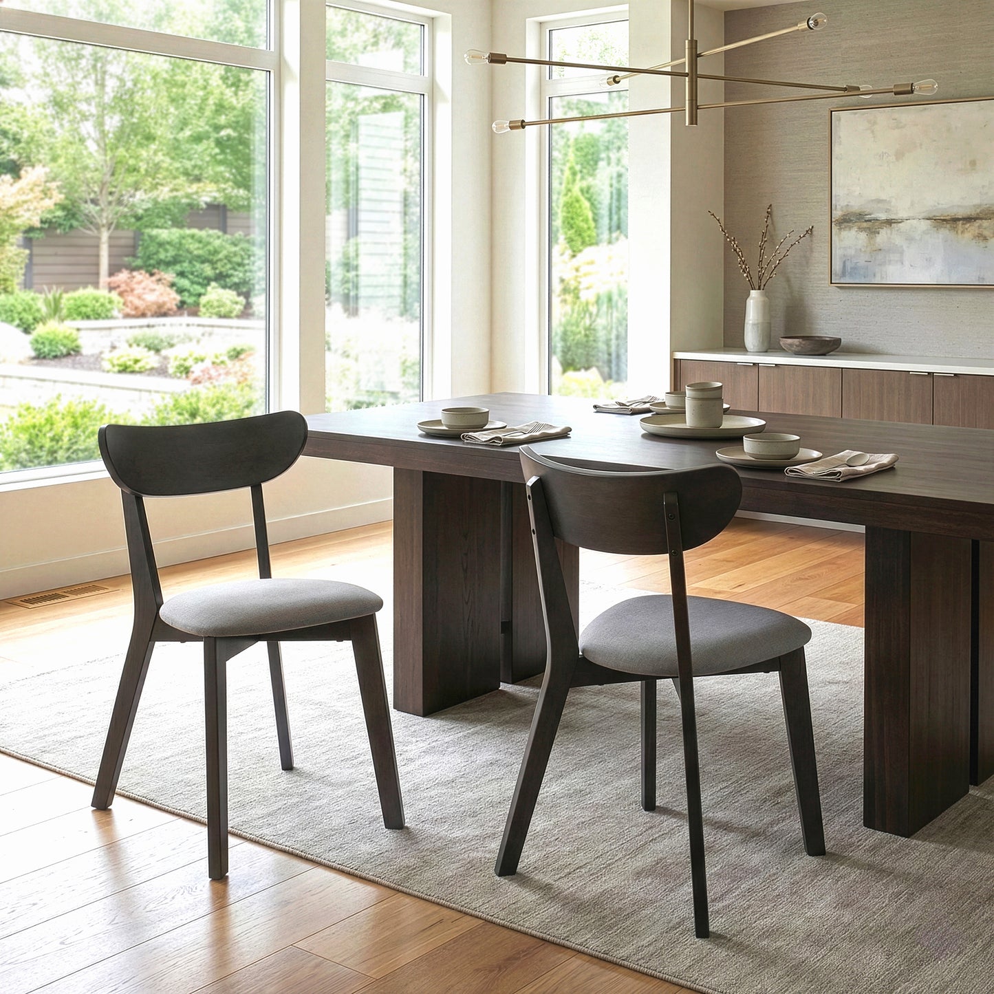 Set of 2 Aspen Black Rubberwood Dining Chair with Upholstered Seat