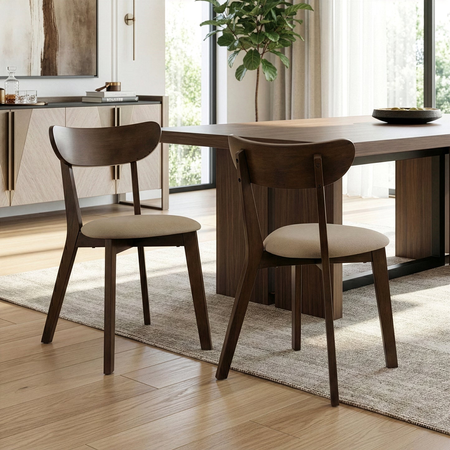 Set of 2 Aspen Dark Brown Rubberwood Dining Chair with Beige Upholstered Seat