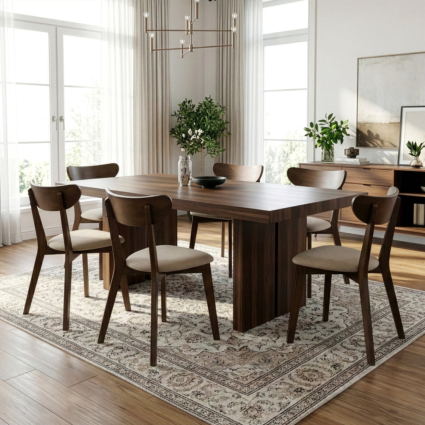 Set of 2 Aspen Dark Brown Rubberwood Dining Chair with Beige Upholstered Seat