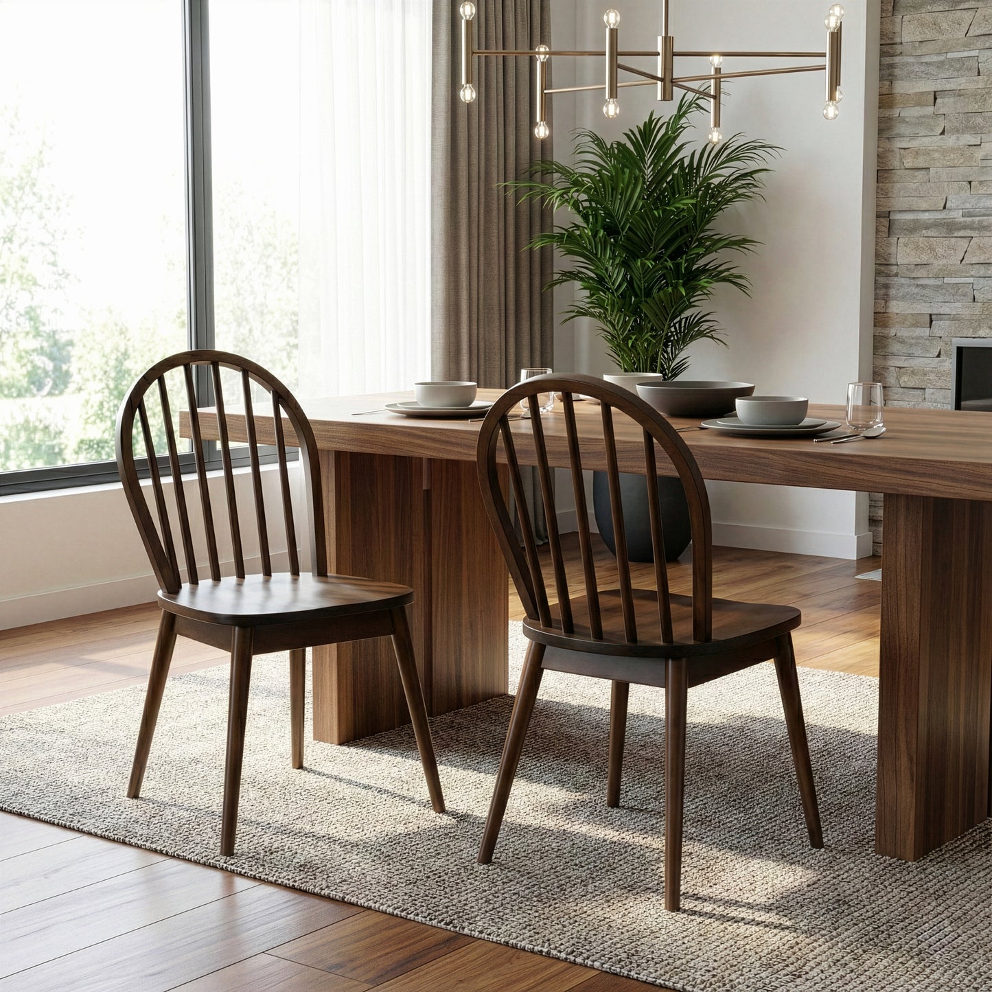 Set of 2 Astra Dark Brown Solid Wood Chair with Windsor Back