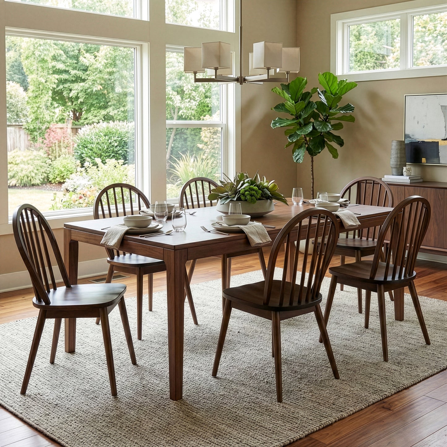 Set of 2 Astra Dark Brown Solid Wood Chair with Windsor Back