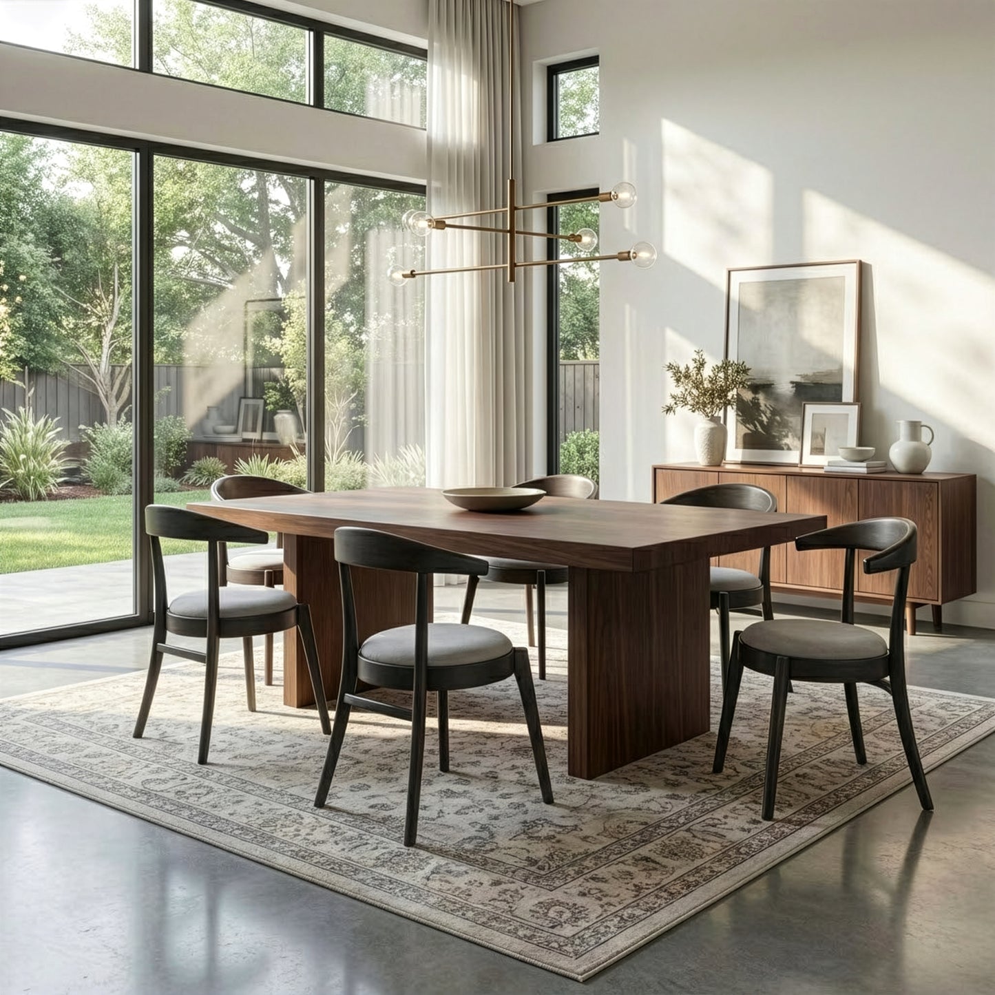 Set of 2 Audra Retro Modern Black Wood Round Chair with Curved Back