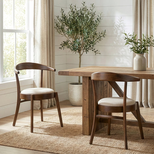 Set of 2 Audra Retro Modern Dark Brown Wood Round Chair with Curved Back