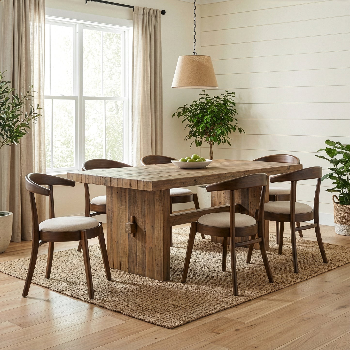 Set of 2 Audra Retro Modern Dark Brown Wood Round Chair with Curved Back