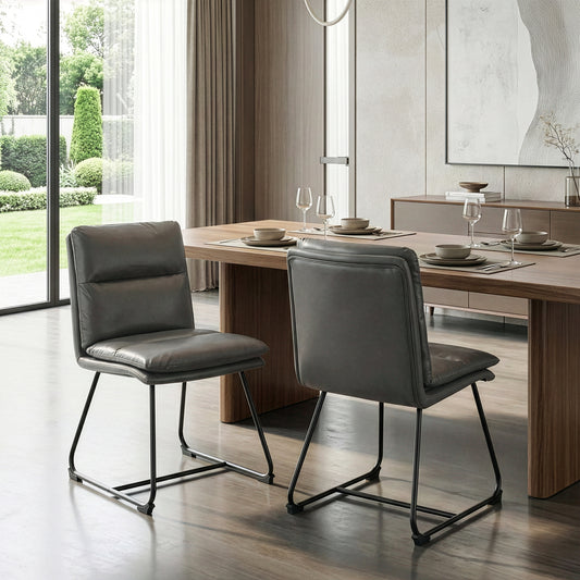 Set of 2 Aulani Grey Upholstered Metal Frame Dining Chair with Puffy Cushions