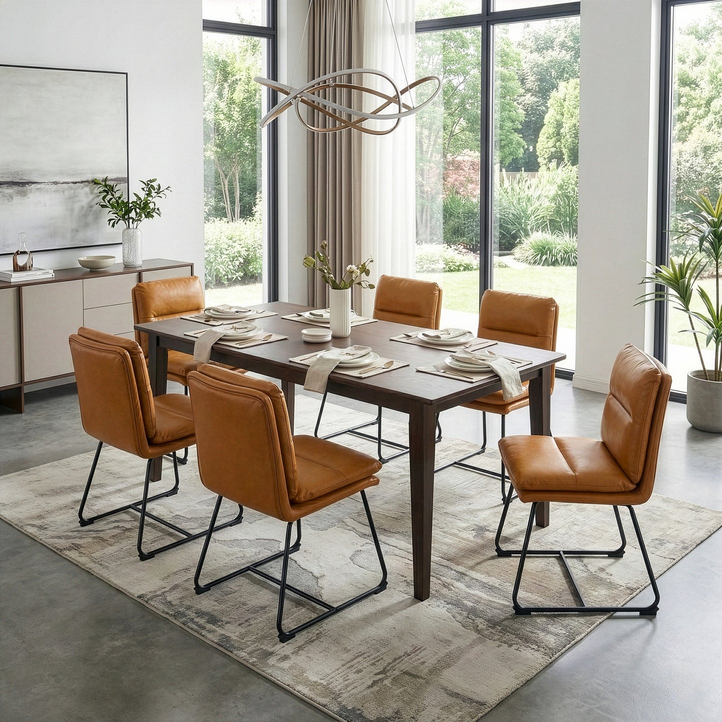 Set of 2 Aulani Light Brown Upholstered Metal Frame Dining Chair with Puffy Cushions