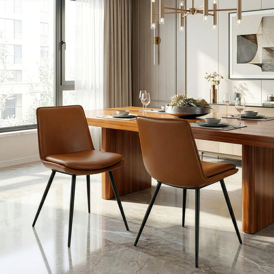 Set of 2 Avalon Cappuccino Faux Leather Dining Chair with Black Metal Legs