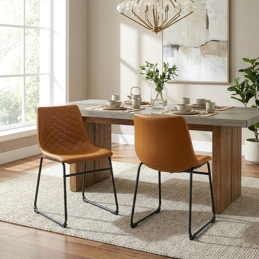 Set of 2 Ave Iron Frame Cappuccino Brown Faux Leather Dining Chair with Stitching