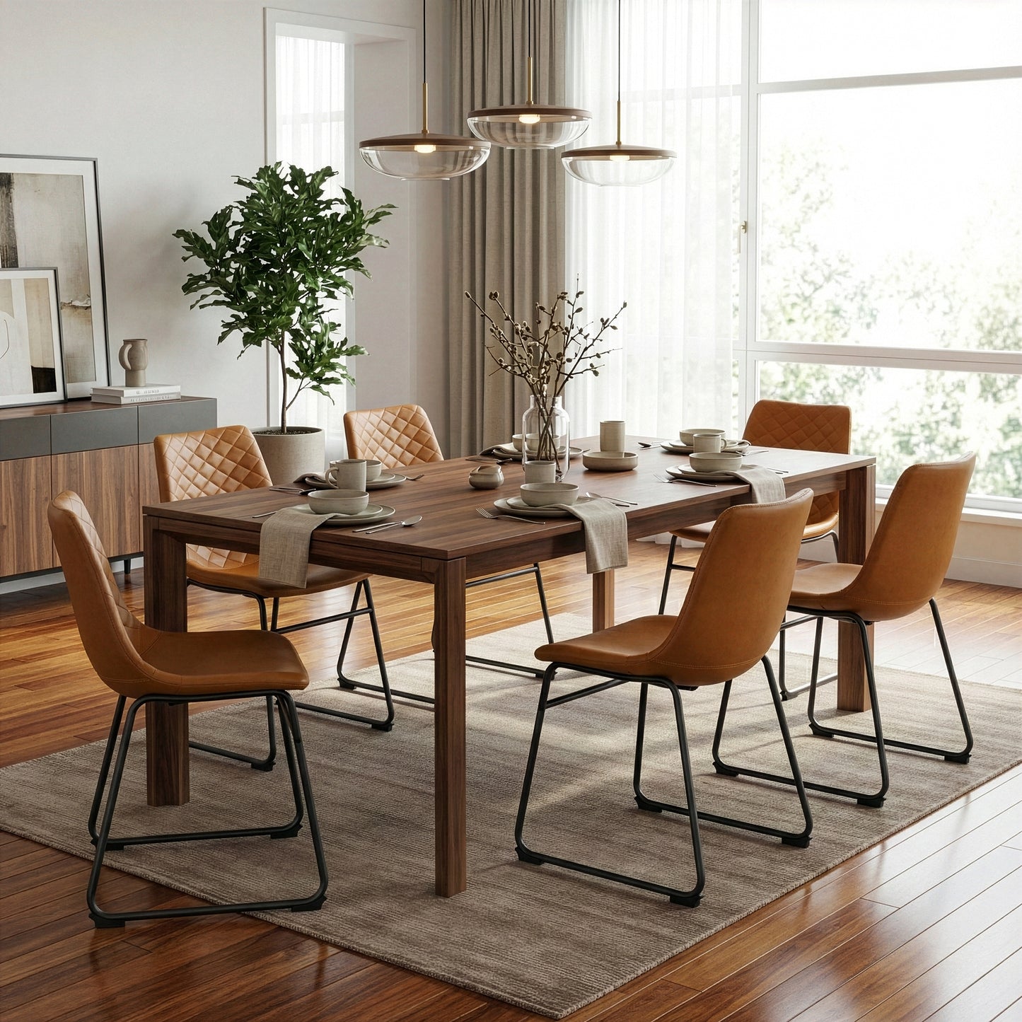 Set of 2 Ave Iron Frame Cappuccino Brown Faux Leather Dining Chair with Stitching