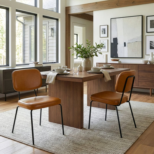 Set of 2 Aven Cappuccino Faux Leather Dining Chair with Black Metal Legs