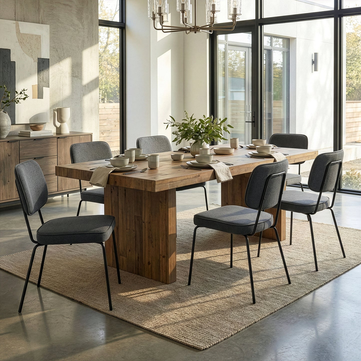 Set of 2 Aven Gray Fabric Dining Chair with Black Metal Legs