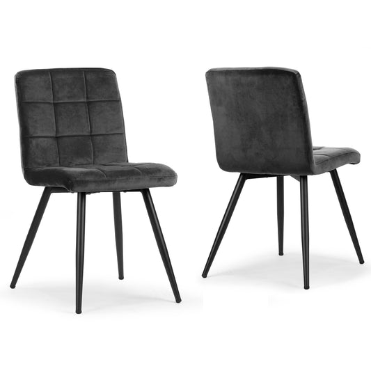 Set of 2 Anika Black Velvet Dining Chair with Stitching and Black Metal Legs