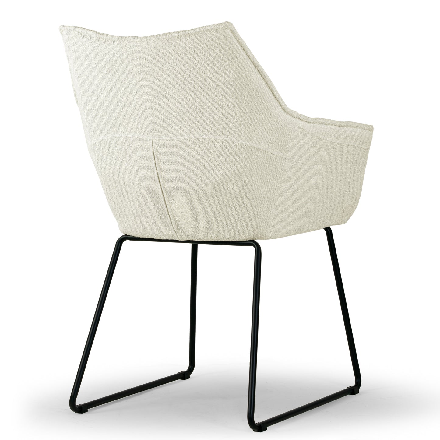 Set of 2 Amna Cream Boucle Arm Chair with Black Metal Legs