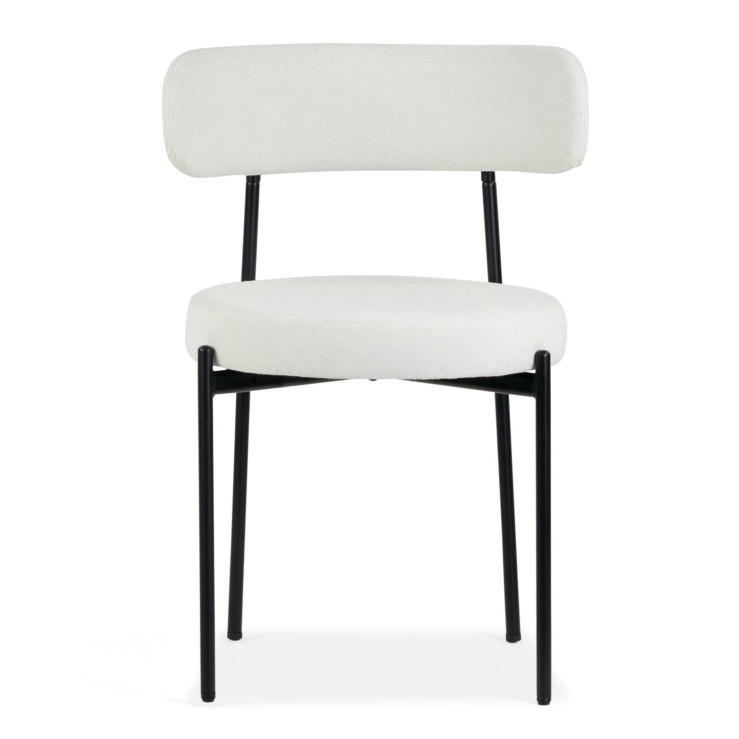 Set of 2 Avrom White Boucle Dining Chair with Black Metal Legs