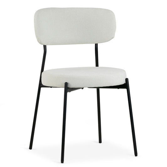 Set of 2 Aya White Chenille Dining Chair with Black Steel Legs