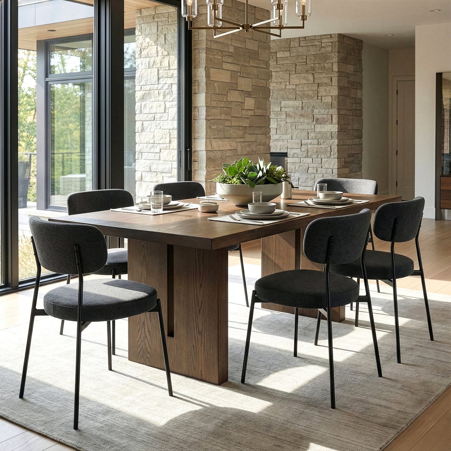 Set of 2 Aya Black Chenille Dining Chair with Black Steel Legs