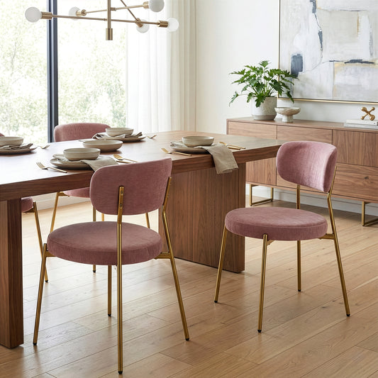 Set of 2 Aya Rust Pink Chenille Dining Chair with Gold Steel Legs