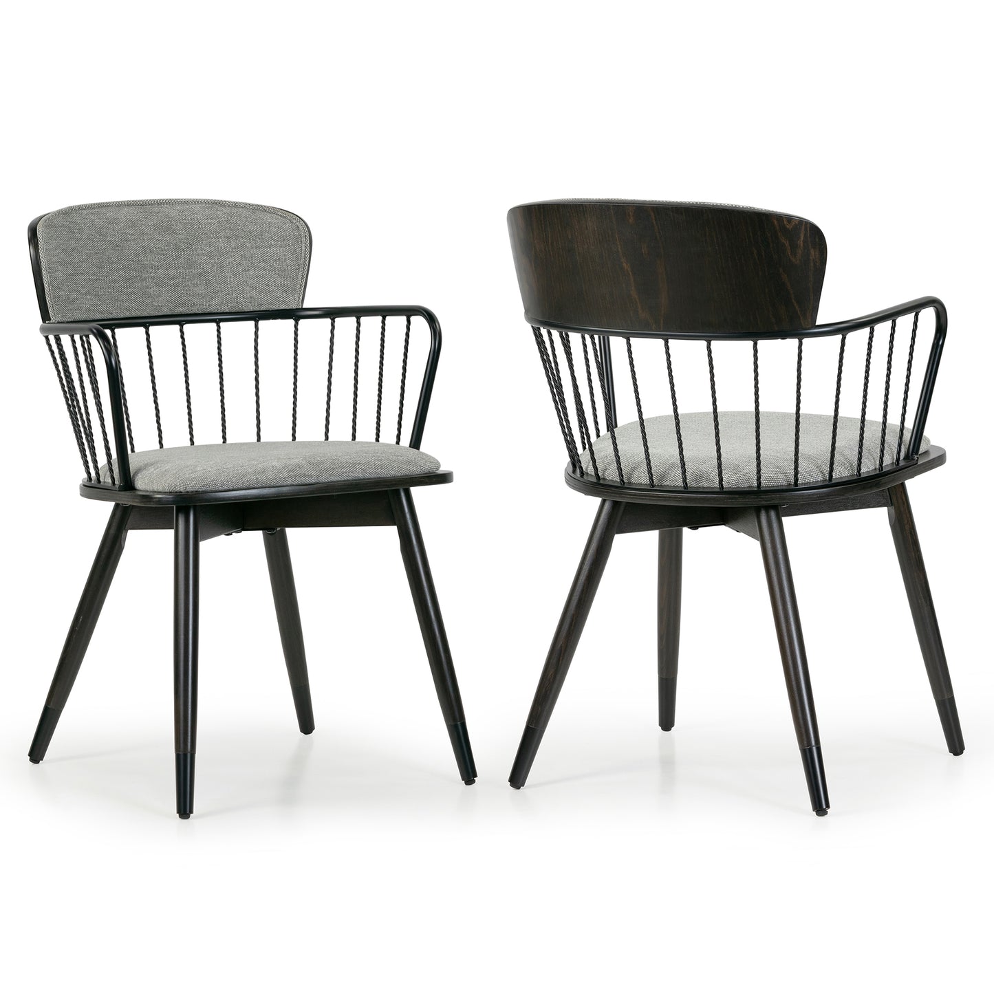 Set of 2 Bairn Gray Fabric Dining Chair with Dark Walnut Wood Legs