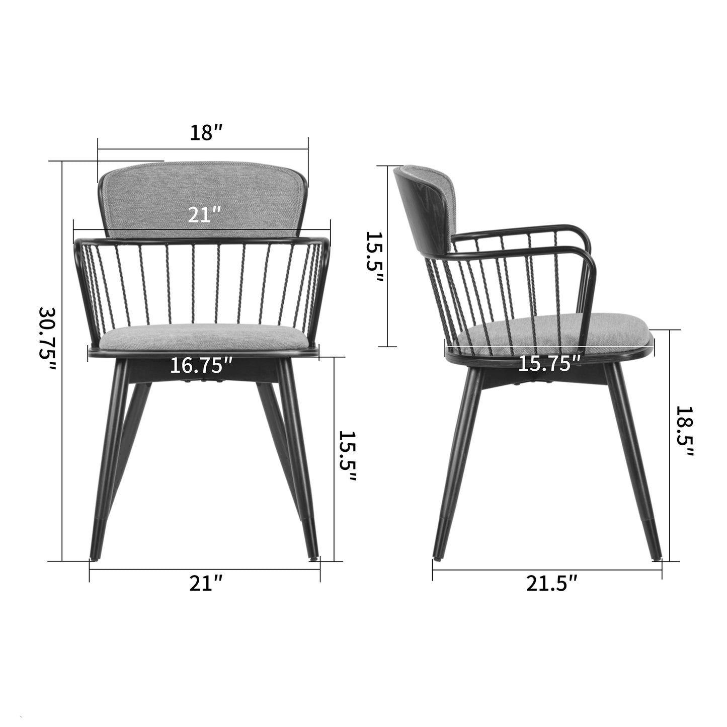 Set of 2 Bairn Gray Fabric Dining Chair with Dark Walnut Wood Legs