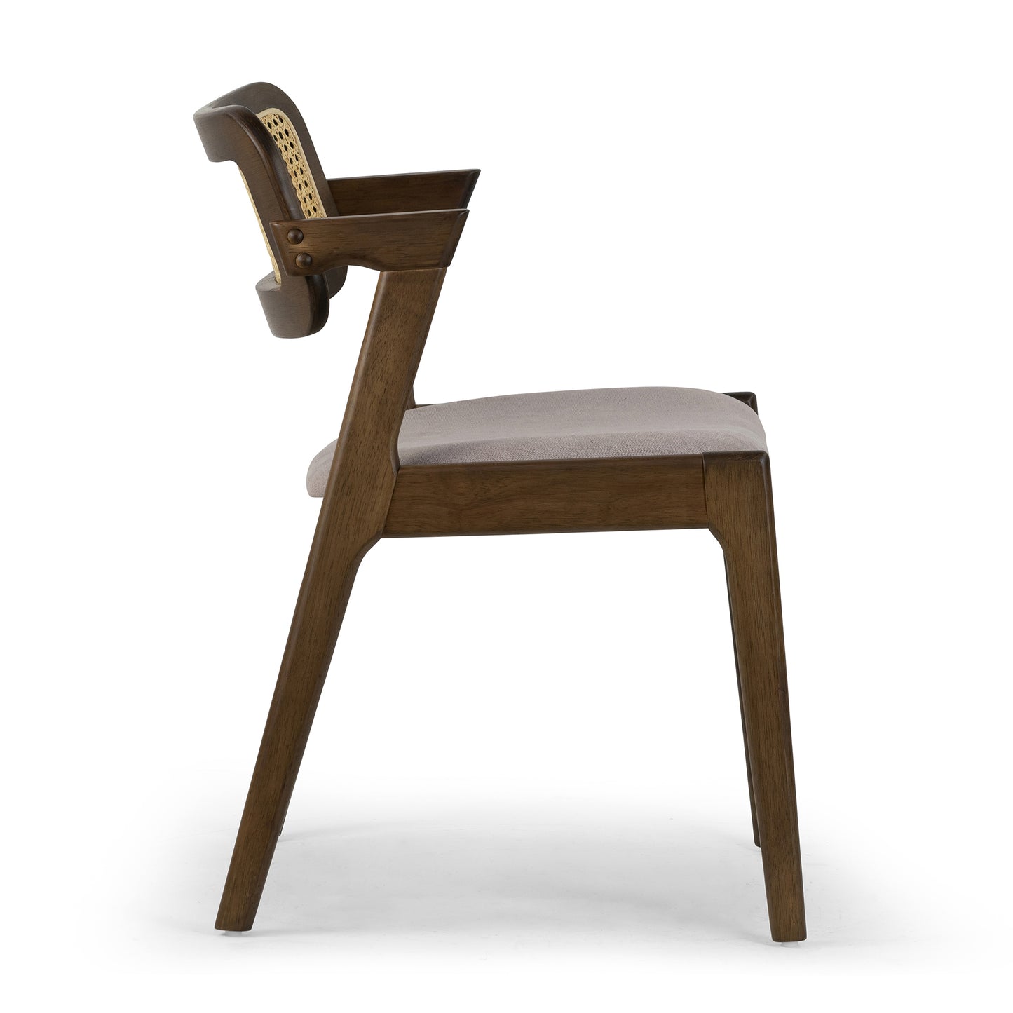 Set of 2 Azula Gray Fabric Dining Chair with Rattan Back and Walnut Wood Legs