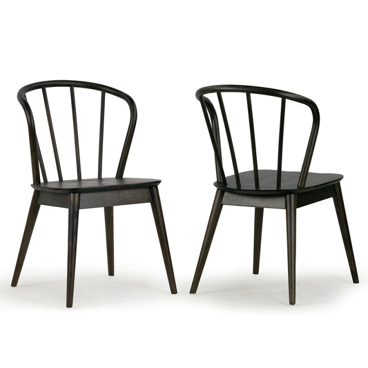 Set of 2 Azure Black Rubberwood Dining Chair with Windsor Back