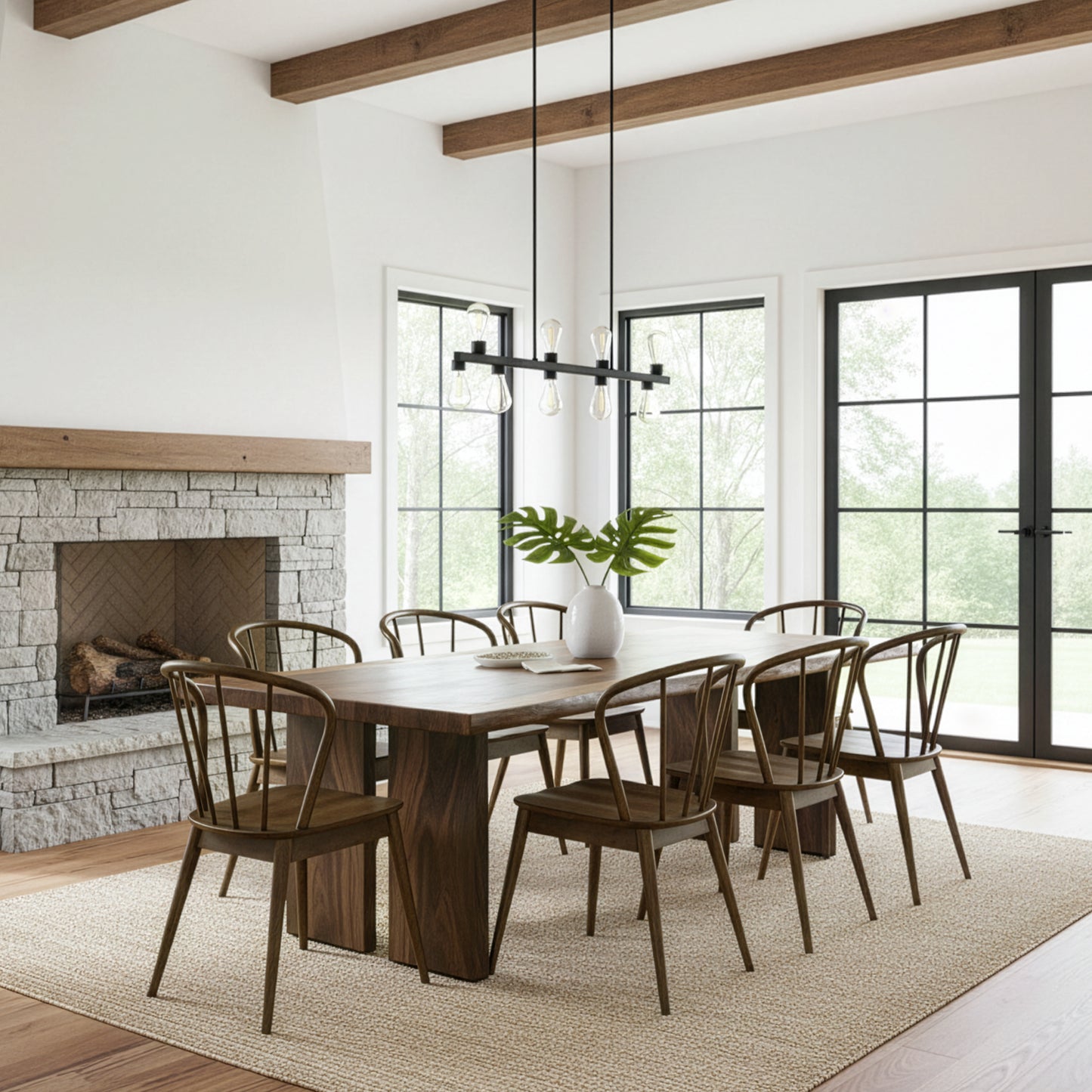 Set of 2 Azure Walnut Rubberwood Dining Chair with Windsor Back