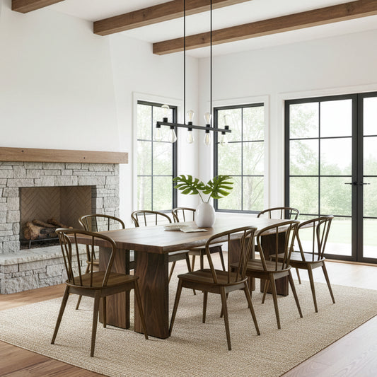 Set of 2 Azure Walnut Rubberwood Dining Chair with Windsor Back