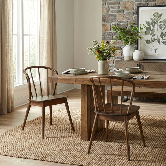 Set of 2 Azure Walnut Rubberwood Dining Chair with Windsor Back