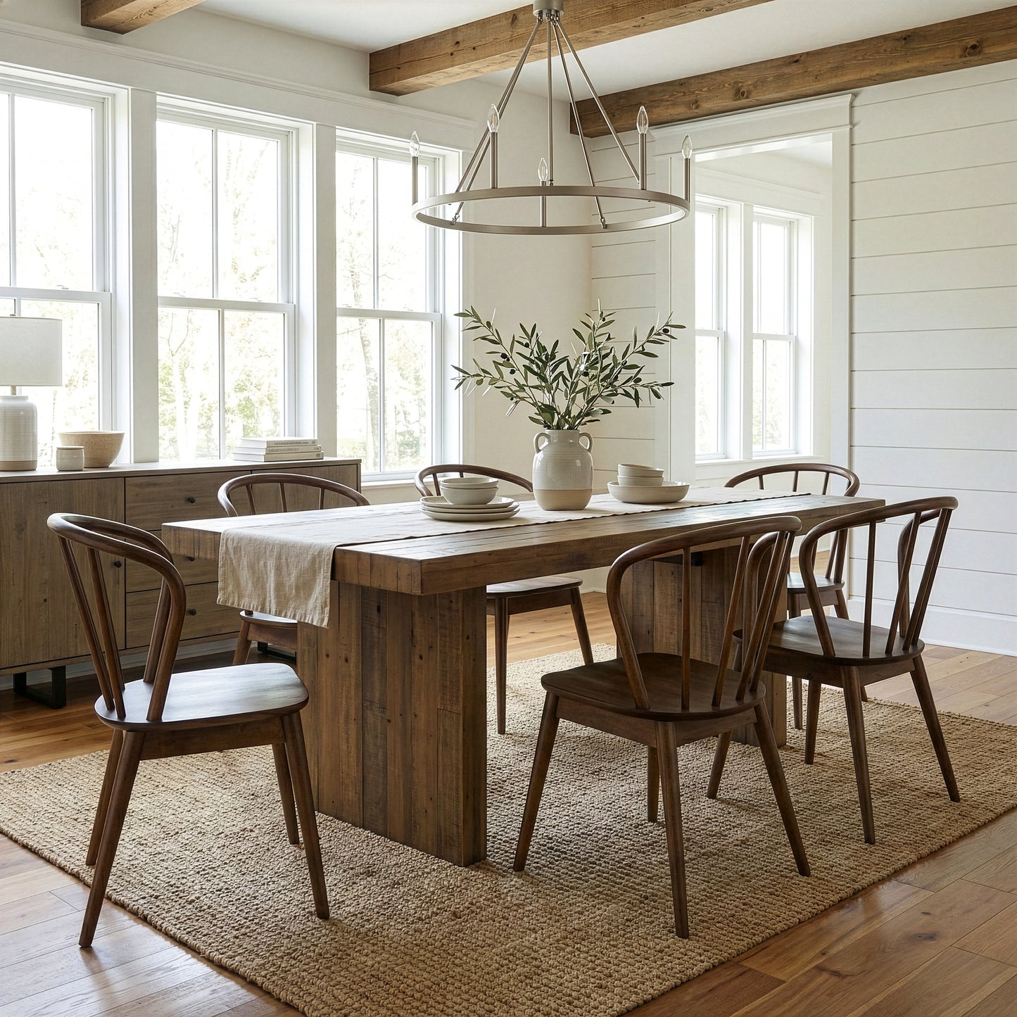 Set of 2 Azure Walnut Rubberwood Dining Chair with Windsor Back