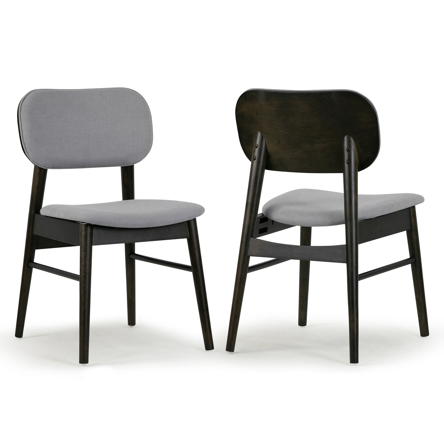 Set of 2 Babette Gray Fabric Dining Chair with Black Wood Legs
