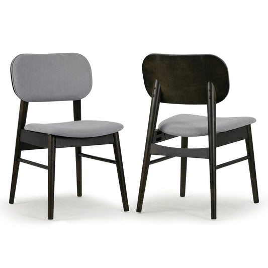 Set of 2 Babette Gray Fabric Dining Chair with Black Wood Legs