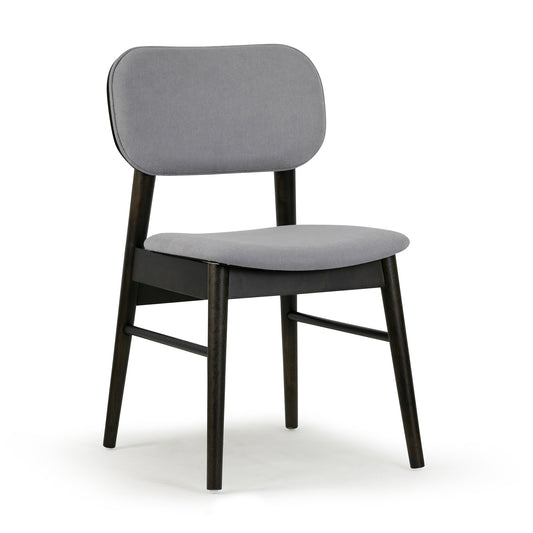 Set of 2 Babette Gray Fabric Dining Chair with Black Wood Legs