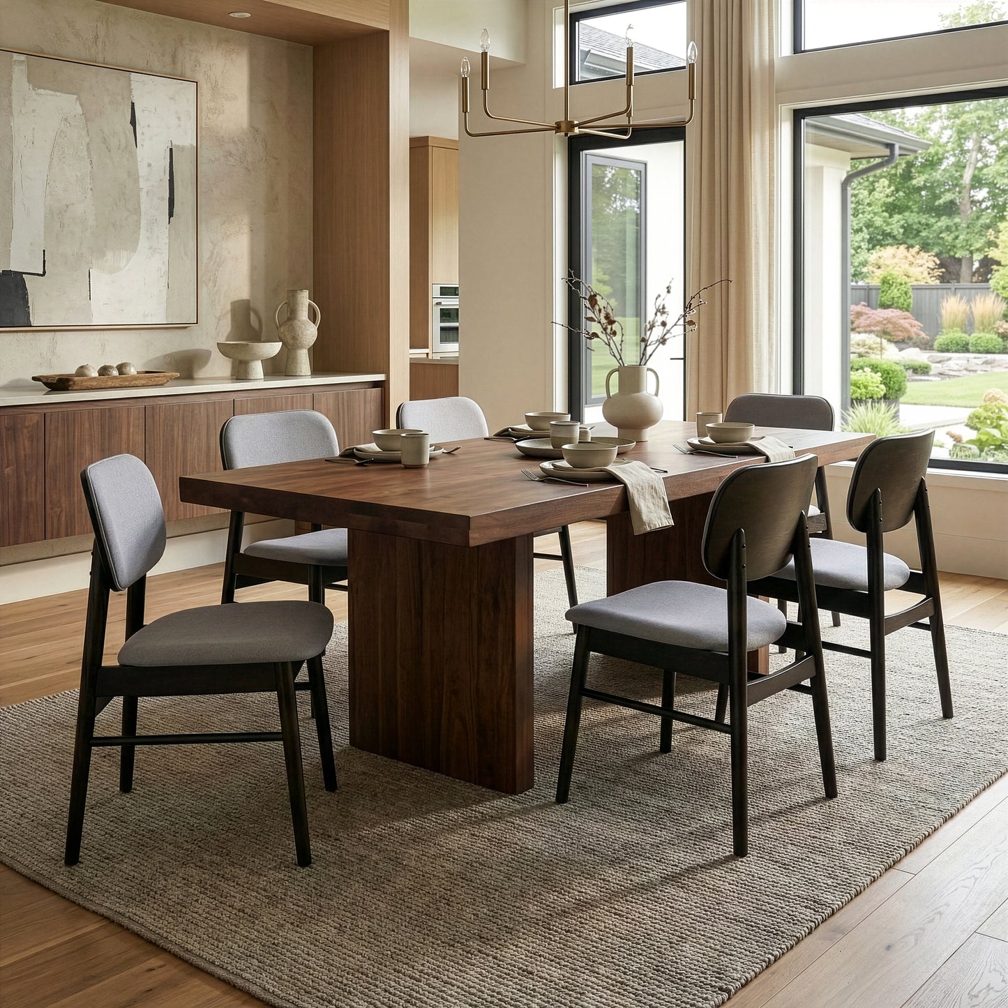 Set of 2 Babette Gray Fabric Dining Chair with Black Wood Legs