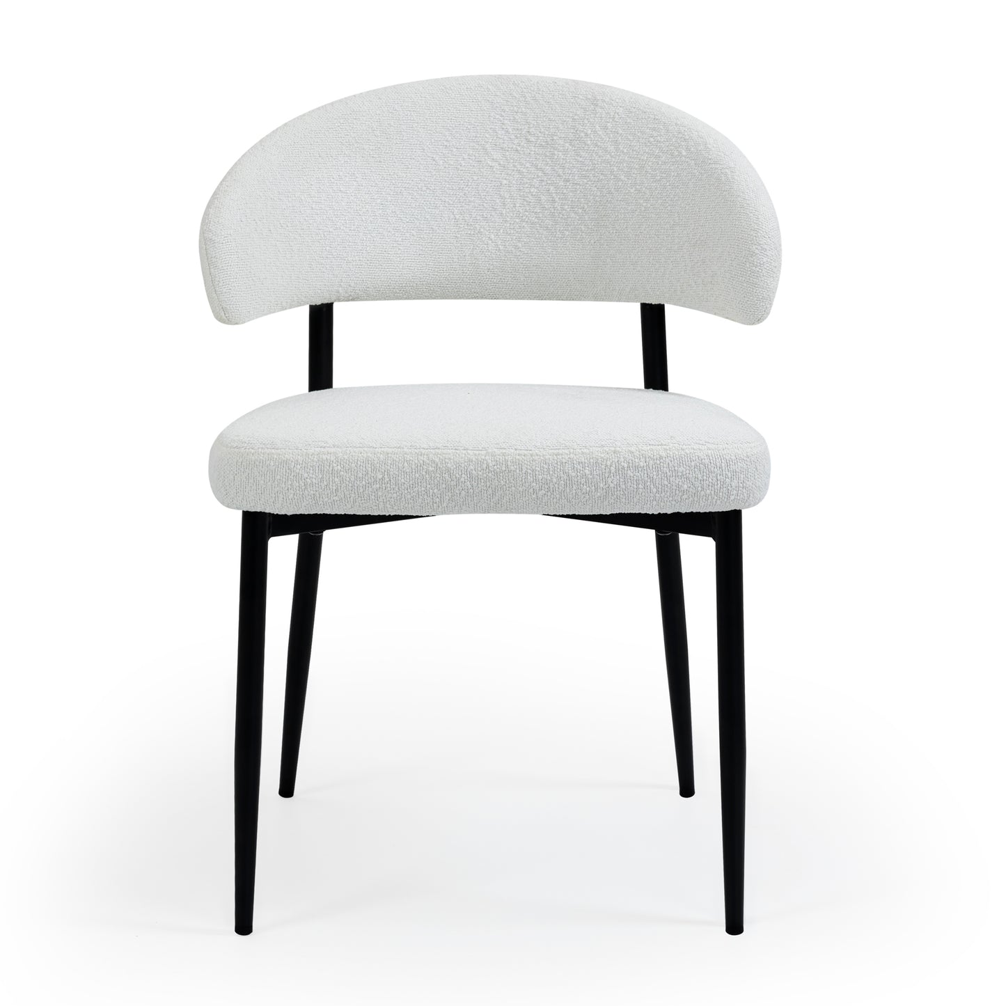Set of 2 Ayoka White Boucle Dining Chairs with Black Iron Legs