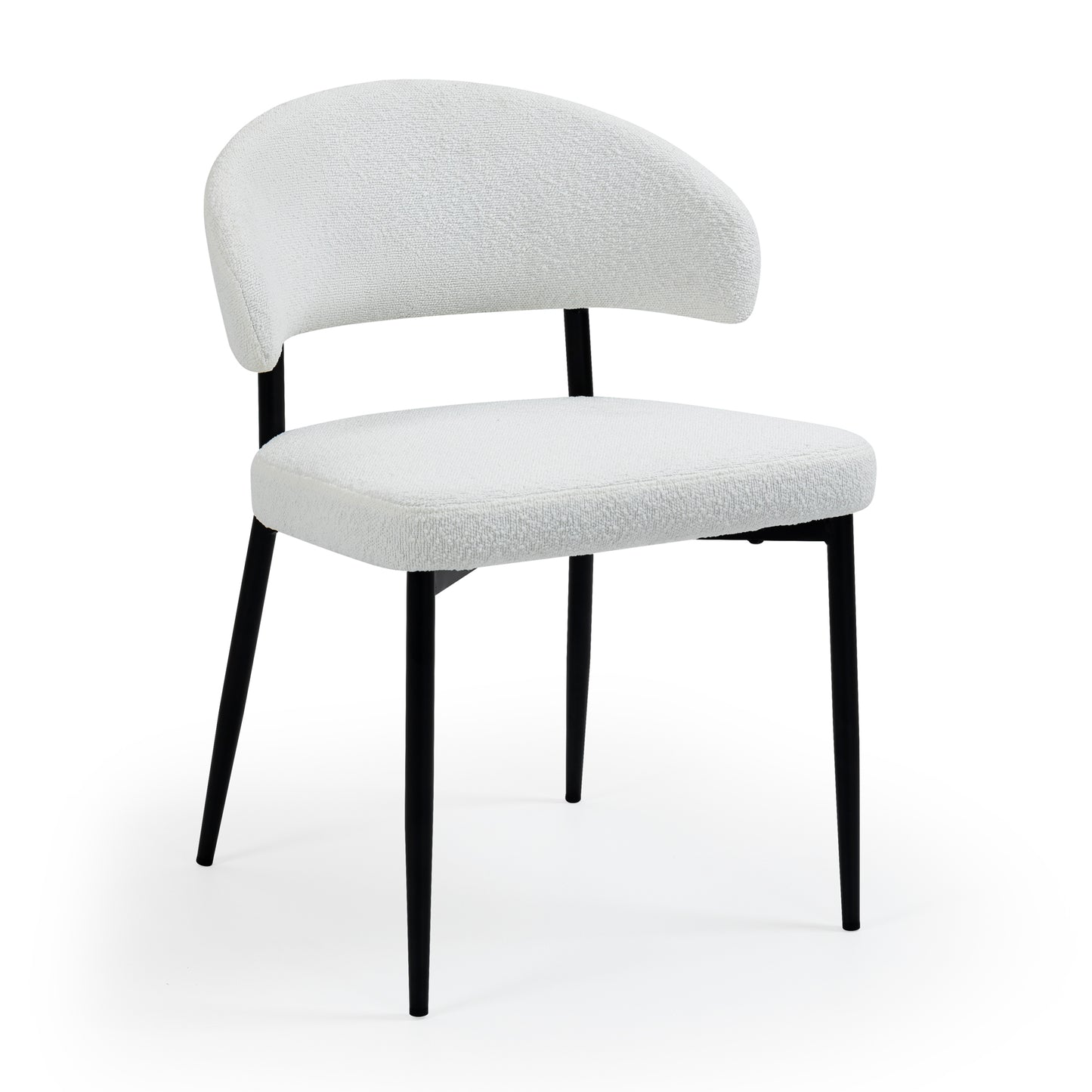 Set of 2 Ayoka White Boucle Dining Chairs with Black Iron Legs