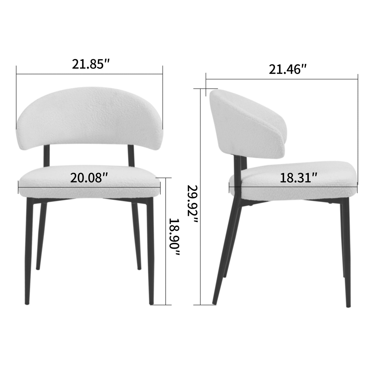 Set of 2 Ayoka White Boucle Dining Chairs with Black Iron Legs