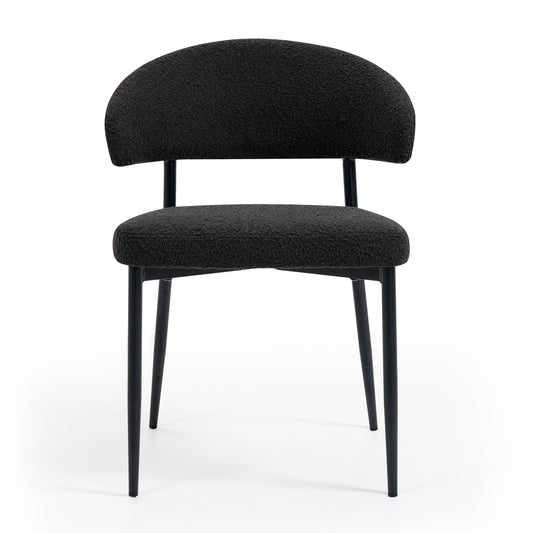 Set of 2 Ayoka Black Boucle Dining Chairs with Black Iron Legs