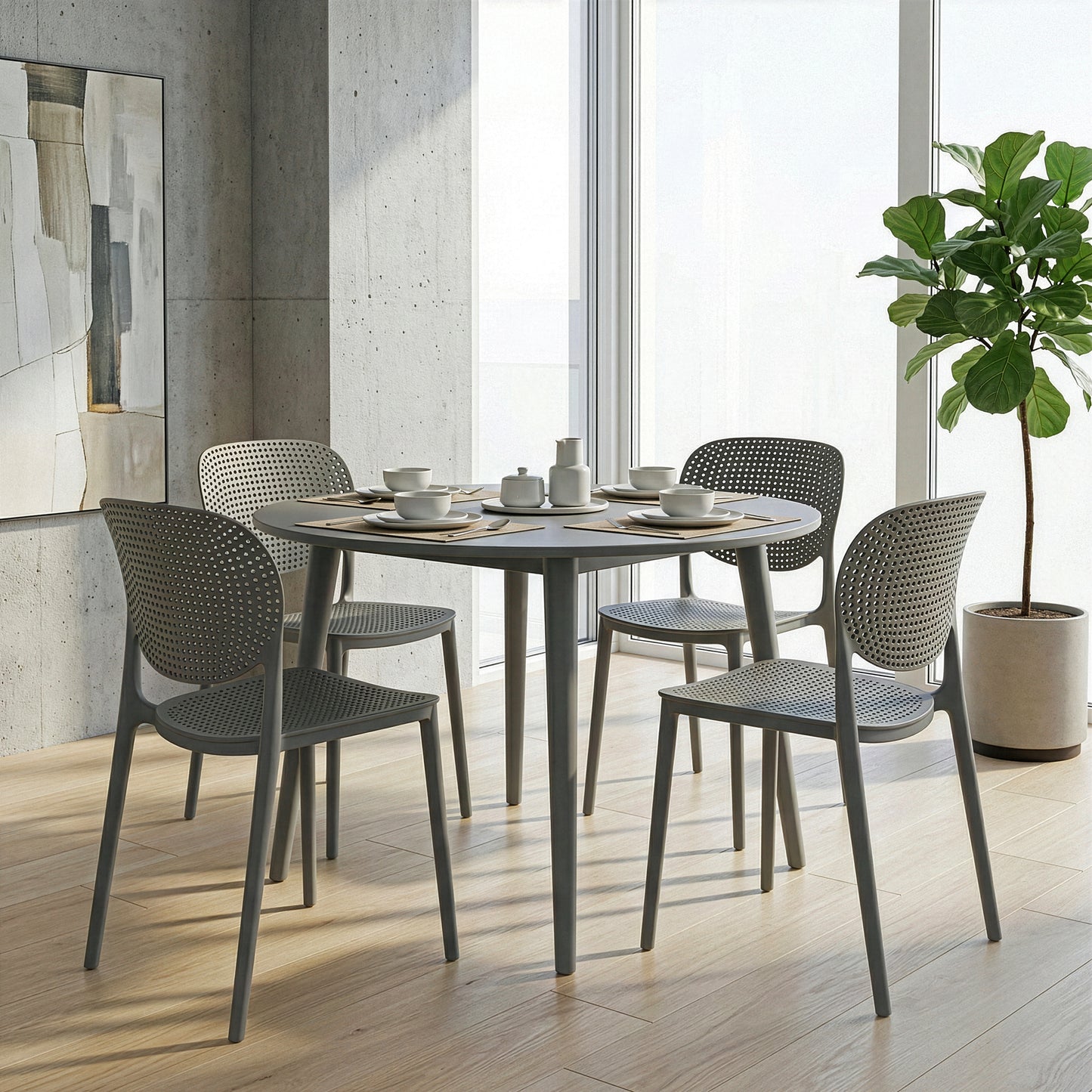 Set of 2 Balin Gray Plastic Dining Chairs